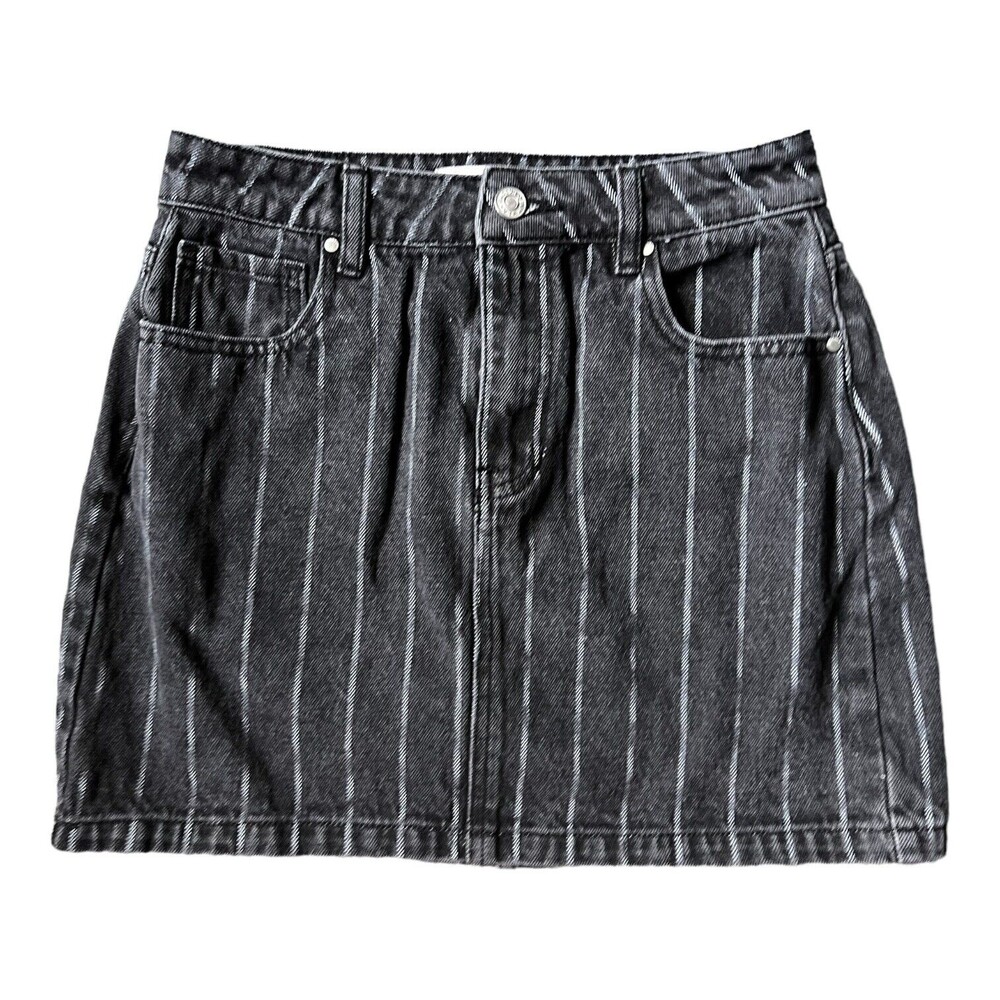 PACSUN Black Striped Mini Skirt Distressed Black Denim White Stripes Size 26 / 2